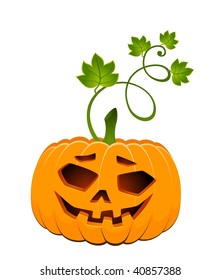 The carved face of pumpkin glowing on Halloween