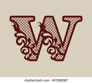 Carved flower pattern. Elegant monogram the letter W. The template can be used for printing or laser cutting greeting and wedding cards, invitations, interior design, etc