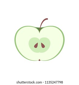 Carved green apple slice icon isolated on white. Half of fruit. Organic nutrition healthy food. Fruit flat illustration of apple vector sign. 