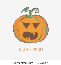 carved halloween pumpkin, angry halloween pumpkin with eyes, mouth and teeth, vector illustration isolated on white