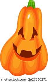 Carved Halloween pumpkin featuring a spooky, smiling face, celebrating autumn holidays against a clean white background, radiating festive cheer and seasonal charm