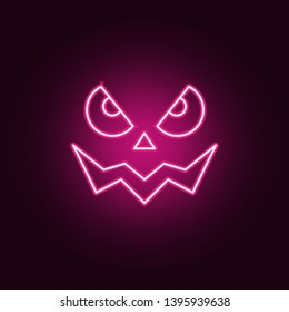 Carved halloween pumpkin or jack o' lantern neon icon. Elements of Halloween set. Simple icon for websites, web design, mobile app, info graphics