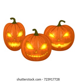 Carved Halloween pumpkins, colorful scary Halloween illustration. Vector