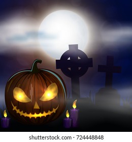 Carved Halloween pumpkins, colorful scary Halloween illustration. Vector