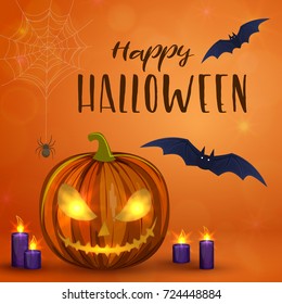 Carved Halloween pumpkins, colorful scary Halloween illustration. Vector
