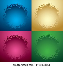 carved musical frames on gradient backgrounds - color vector music illustrations