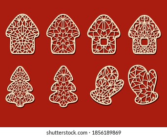 Carved openwork decorations for cutting out of paper or on a plotter. Little arms, herringbone, house