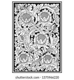 carved openwork pattern flower illustration. indonesia motif. Pattern suitable for laser cutting, plotter cutting or printing