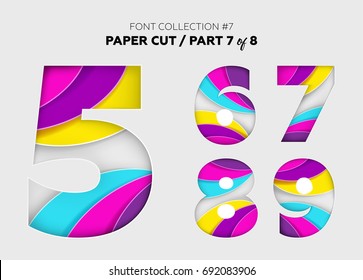 Carved Paper Art, Font Design. Beautiful 3D Letters Crafted with Bright Paper. Origami Alphabet Concept. Trendy Creative Shapes. Vector Illustration for Business, Logo, Greeting Card, Invitation.