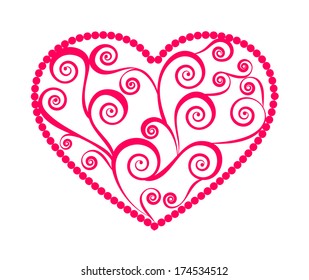 Carved paper heart with a pattern of curlicues to St. Valentine's day and weddings