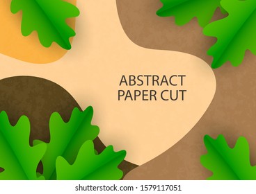 Carved paper oak leaves on a colorful wave background. Template for your design. Vector illustration