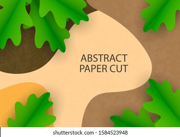 Carved paper oak leaves on a colorful wave background. Template for your design. Vector illustration