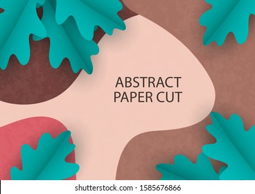 Carved paper oak leaves on a colorful wave background. Template for your design. Vector illustration