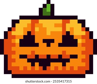 Carved pumpkin for Halloween in 8 bit pixel art style. This retro pixel art design brings a fun and festive vibe, perfect for decorations, greeting cards, and decor for Halloween party. 