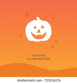 Carved pumpkin head vector silhouette icon on gradient background. Halloween flat illustration