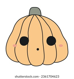 Carved pumpkin, jack o lantern hand drawn Halloween illustration. Cartoon style line art design, isolated vector. Kids seasonal print, autumn holiday, trick or treat, costume party element, decoration