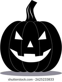 Carved pumpkin lantern for Halloween. Vector black and white image isolated on transparent background.