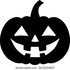 Carved pumpkin lantern for Halloween. Vector black and white image isolated on transparent background.