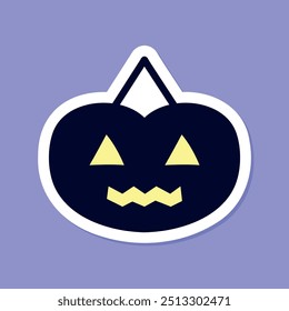 carved pumpkin lantern sticker, vector design element for traditional light festival