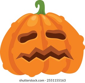 Calabaza tallada con una cara triste que representa las emociones negativas asociadas con Halloween, creando una atmósfera espeluznante y melancólica