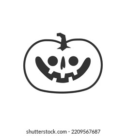 Carved pumpkin simple icon. Halloween jack o lantern funny pictogram.