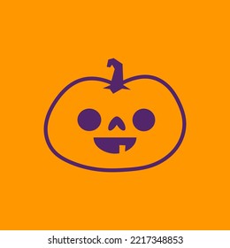 Carved pumpkin simple icon. Halloween jack o lantern funny pictogram.