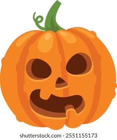 Carved pumpkin with spooky face expressing halloween emotions, featuring a playful and eerie design with glowing eyes and a mischievous grin