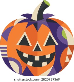 Carved pumpkin with triangular eyes and toothy grin, halloween decorative vector illustration