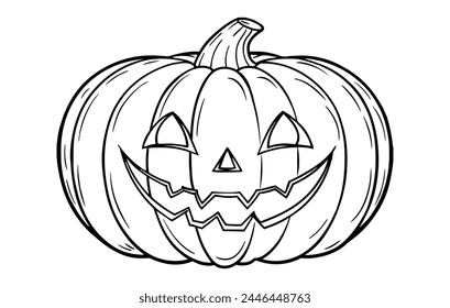 Carved pumpkin vector illustration for Halloween. Black and white outline drawing of smiling jack-o-lantern. Concept of Halloween, coloring activity, spooky fun, holiday decorations. White background