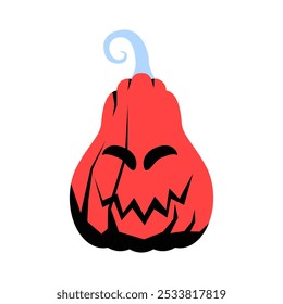 Abóbora Vermelha Esculpida Simbolizando O Halloween, Jack O Lantern E Celebrações Assustadoras, Em Ilustração De Vetor Plano, Isolada Em Fundo Branco.