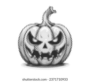 Carved scary Halloween pumpkin, Jack-o-Lantern. Halftone black dots in the form of a circle