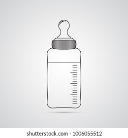 Carved silhouette flat icon, simple vector design. Baby bottle with nipple and segmentation. Illustration for baby feeding, motherhood and newborn