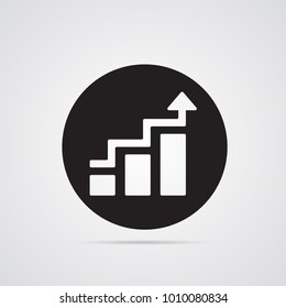 Carved silhouette flat icon, simple vector design. Arrow with rectangular blocks for illustration of phased growth, progress, increase in profits. Symbol for economy and business. Round