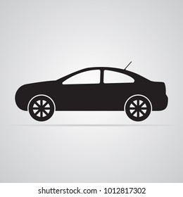 Carved silhouette flat icon, simple vector design. Car in profile for illustration of transport, car dealers and passenger transport. Symbol of body type sedan