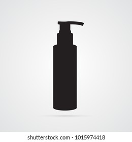 Carved silhouette flat icon, simple vector design. Long vial with dispenser for illustration for cosmetics, toiletry and types of packaging of liquids