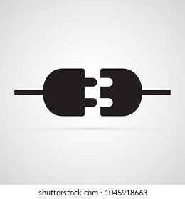 Carved Silhouette Flat Icon, Simple Vector Design. Electric Plug For Illustration Of Electricity, Wiring, Repairs. Symbol Of  Connection Type 