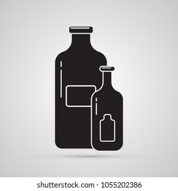 Carved silhouette flat icon, simple vector design. Set of two cartoon bottles for illustration for liquid, alcohol, cosmetical tools and cosmetics