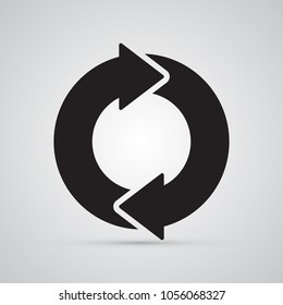 Silhouette Silhouette flach Symbol, einfache Vektordesign. Kreis mit 2 Pfeilen zur Illustration von Zeit, Runde, Dynamik und Konsistenz. Symbol für die Ladelieferung.