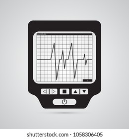 Carved silhouette flat icon, simple vector design. Monitor with grid and received signal. Illustration of device for science, medicine, laboratory. Cardiogram in medical ekg.