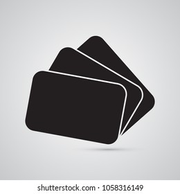 Carved silhouette flat icon, simple vector design. 3 empty cards for illustration of credit cards, business cards, tickets, certificate.