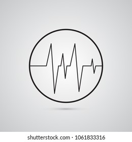 Carved silhouette flat icon, simple vector design. Cardiogram in round for illustration for medicine, heart check and healthy lifestyle. Symbol of heartbeat.