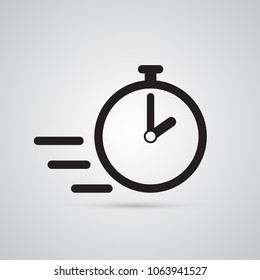 Carved silhouette flat icon, simple vector design. Stopwatch illustration. Device to display time and time limit. Symbol of speed. Icon quick time. Quick watch.
