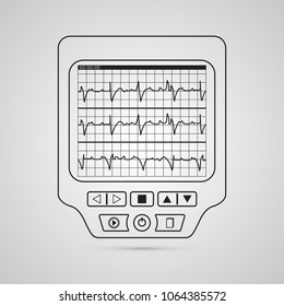 Carved silhouette flat icon, simple vector design. Monitor with grid and received signal. Illustration of device for science, medicine, laboratory. Cardiogram in medical ekg.