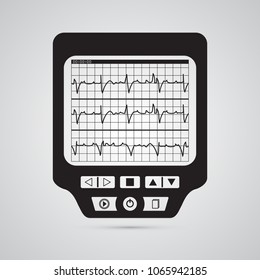 Carved silhouette flat icon, simple vector design. Monitor with grid and received signal. Illustration of device for science, medicine, laboratory. Cardiogram in medical ekg.