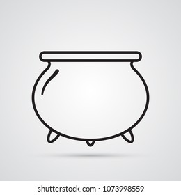Carved silhouette flat icon, simple vector design. Cartoon witches cauldron for illustration of magic, witchcraft, boiling potions. Symbol of Halloween.