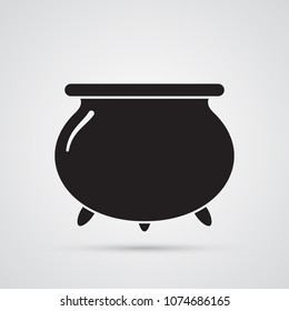 Carved silhouette flat icon, simple vector design. Cartoon witches cauldron for illustration of magic, witchcraft, boiling potions. Symbol of Halloween.