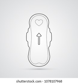 Carved Silhouette Flat Icon, Simple Vector Design. Sanitary Napkin With Wings. Illustration For Feminine Hygiene, Medicine, Menstruation. Symbol Of Absorbent Pad For Woman.