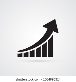 Carved silhouette flat icon, simple vector design. Arrow with blocks for illustration of phased, progress, increase in profits. Symbol for economy, success business. Growth diagram with arrow going up