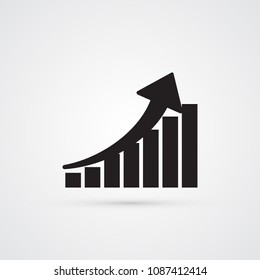 Carved silhouette flat icon, simple vector design. Arrow with blocks for illustration of phased, progress, increase in profits. Symbol for economy, success business. Growth diagram with arrow going up