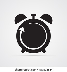Carved silhouette flat icon, simple vector design with shadow. Alarm clock with round arrow. Illustration of device to display time and time limit. Symbol of cooking time